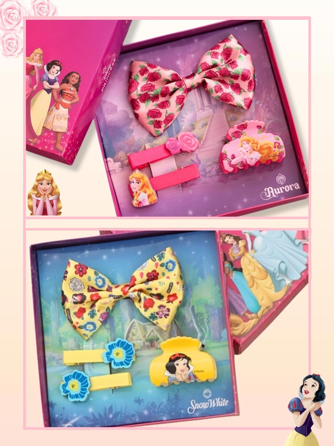 Disney By Yellow Bee Girls 8 Pieces Aurora & Snow White Hair Accessory Set