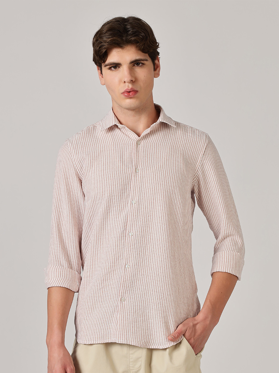 THE BEETEL HOUSE Men Linen Like Lining Regular Slim Fit Casual Shirt