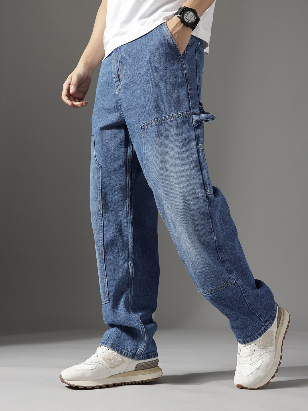 FCUK Men Baggy Light Fade Cargo Styles Pure Cotton Jeans