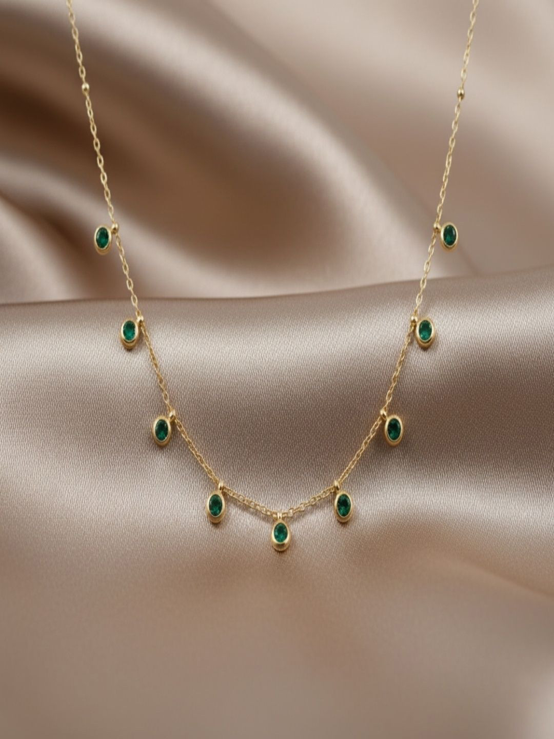 RACHIVA 18K Gold Plated Green Stone Drop Necklace