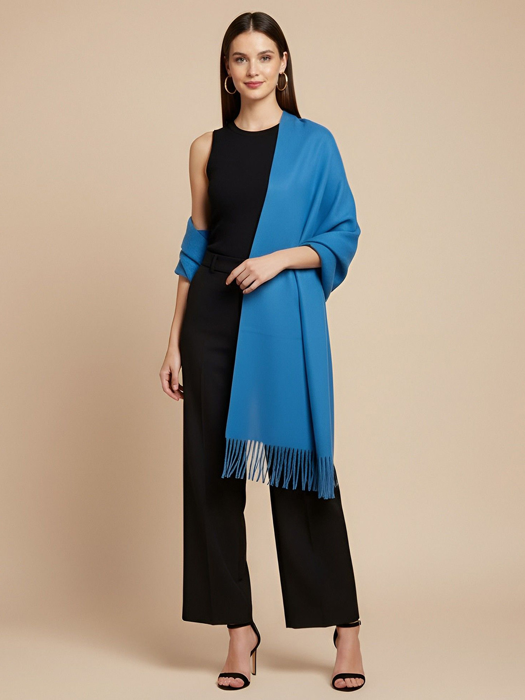 MUFFLY Women Solid Soft Warm Elegant Winter Woolen Stole with Fringe Detailing