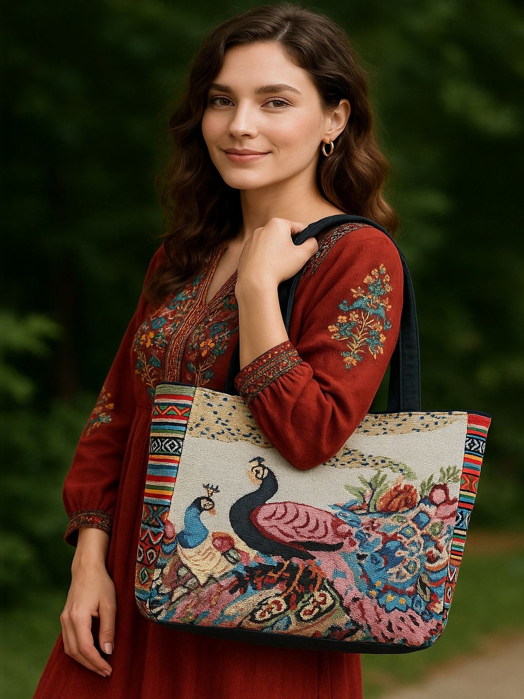 Cult Factory Ethnic Motifs Printed Up to 12 inch Bucket Tote Bag