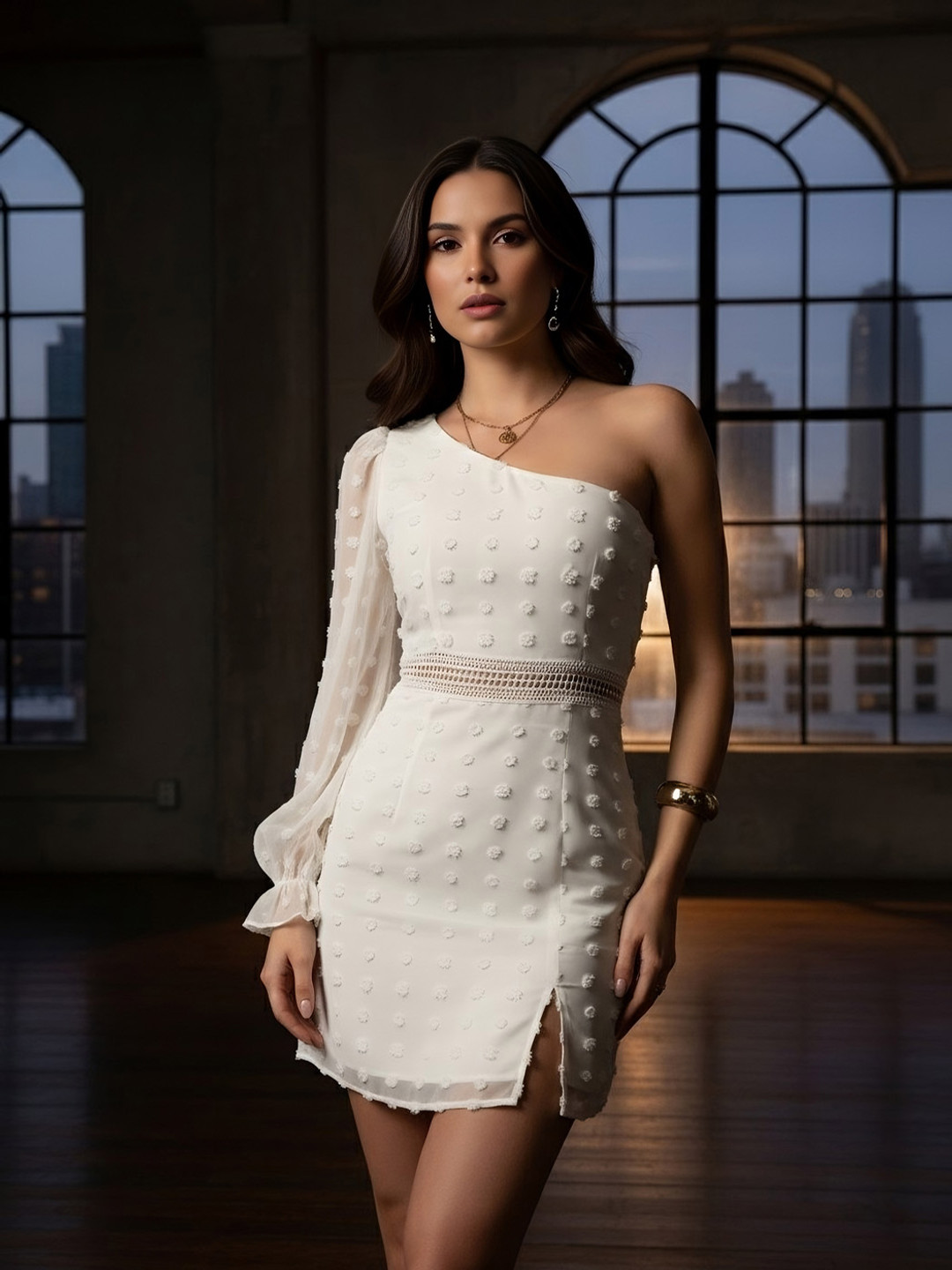 Berrylush One Shoulder Bishop Sleeve Bodycon Dress