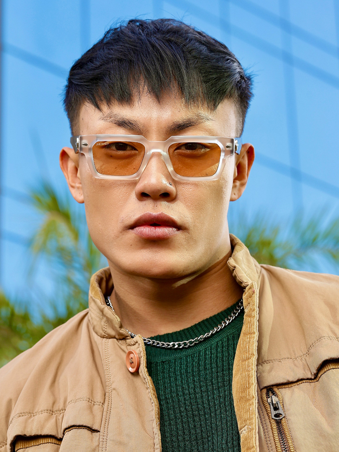 RESIST EYEWEAR Unisex UV Protected Lens Rectangle Sunglasses DEFENDER WHITE BROWN