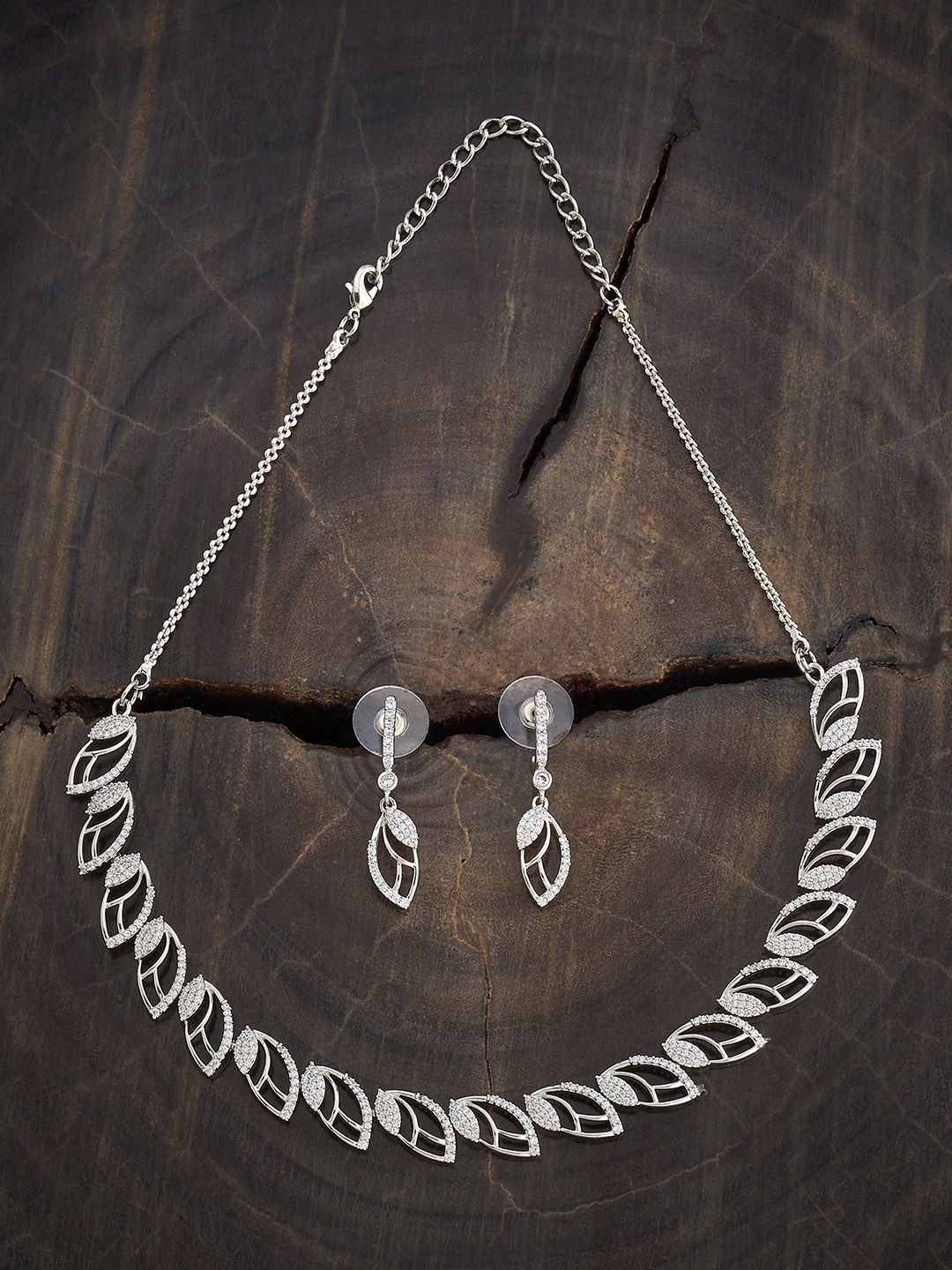 Kushal's Fashion Jewellery   White Gold-Plated Cubic Zirconia-Studded Jewellery Set