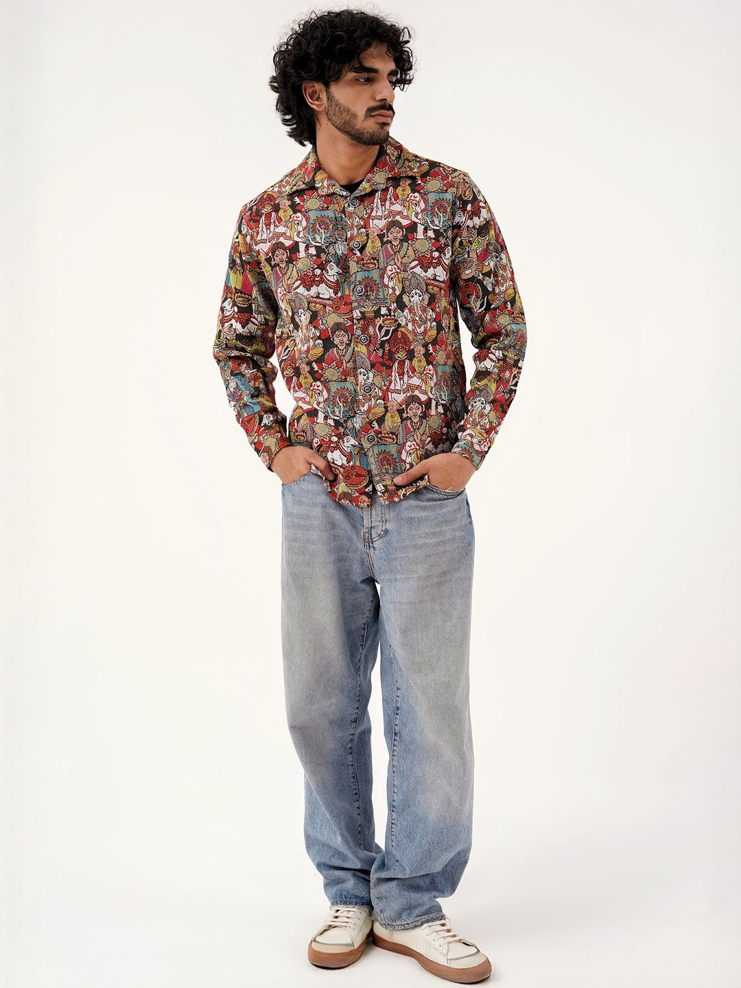 Clazzey Men Cultural Canvas Printed Shacket