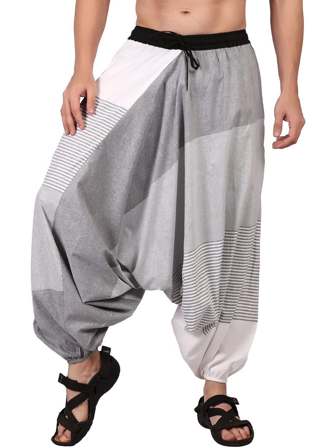 WHITEWHALE Unisex Loose Baggy Fit Striped Printed Hippie Boho Gypsy Harem Pants