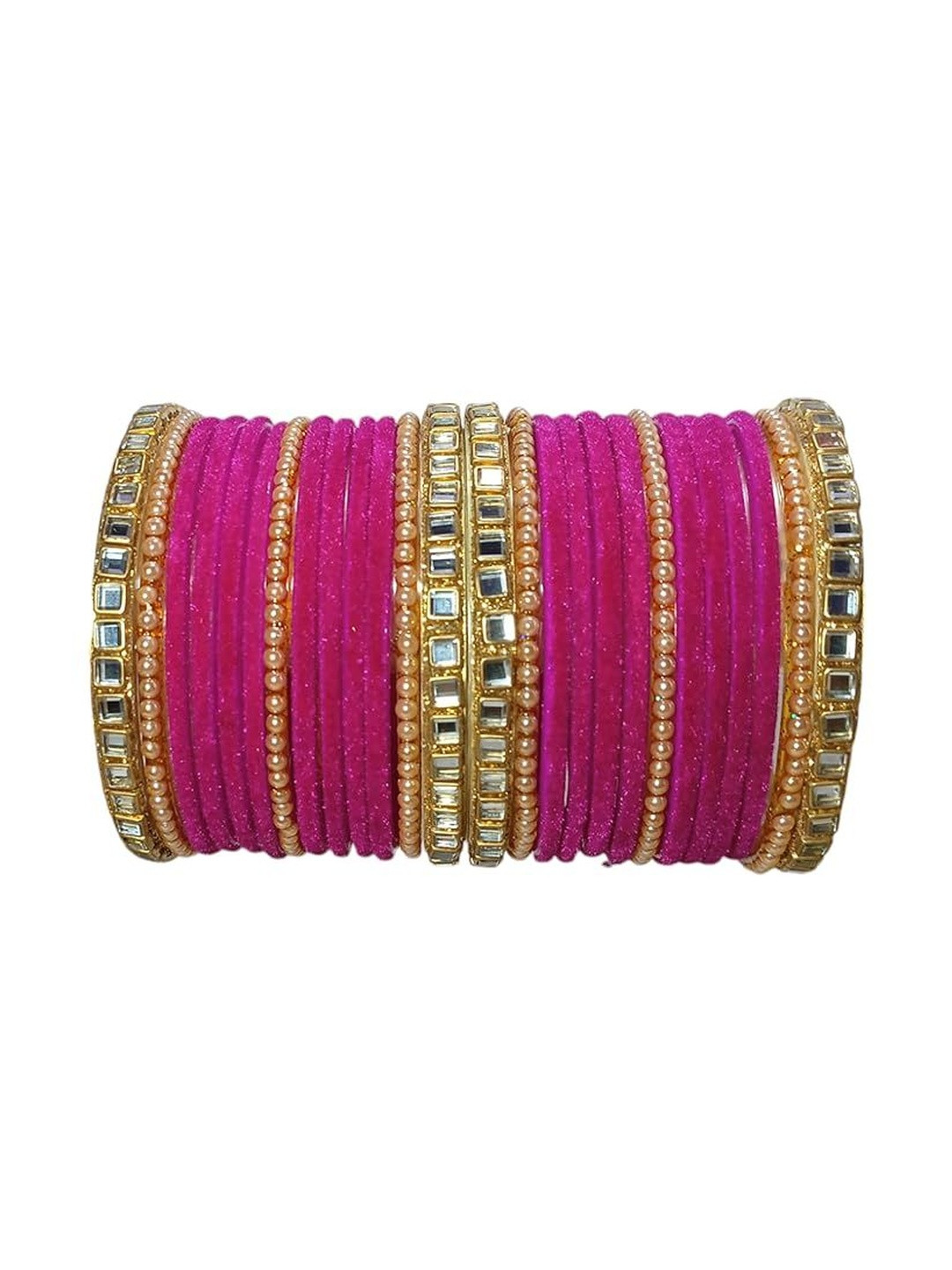 SD Star Magenta Glass Artificial Stones & Beads Bangle