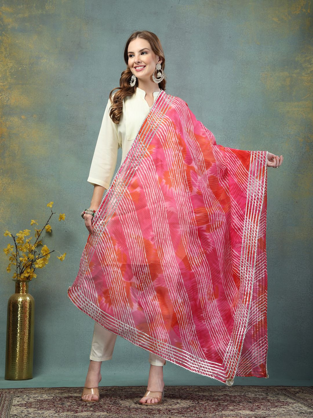 Moda Rapido Women Kota Doriya Gotta Patti Embroidered Leheriya Dupatta