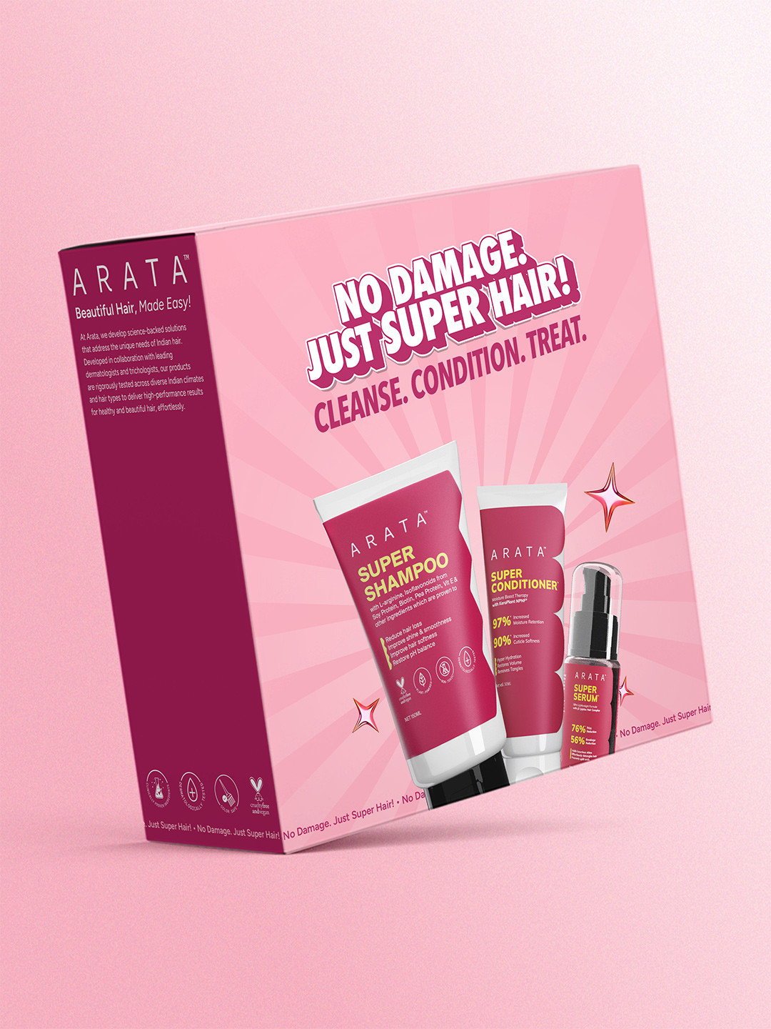 ARATA Set Of 3 Biotin Shampoo-150 ml, Keratin Conditioner-50 ml & Vitamin E Serum-30 ml
