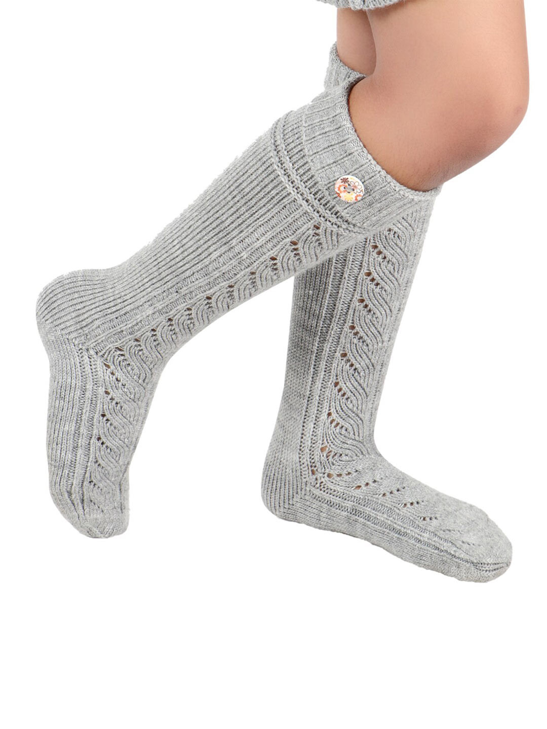 Bharatasya Girls Grey Solid Knee Length Socks