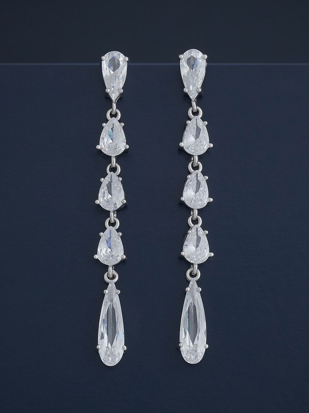 Kushal's Fashion Jewellery 92.5  Silver Rhodium-Plated CZ Teardrop Earrings