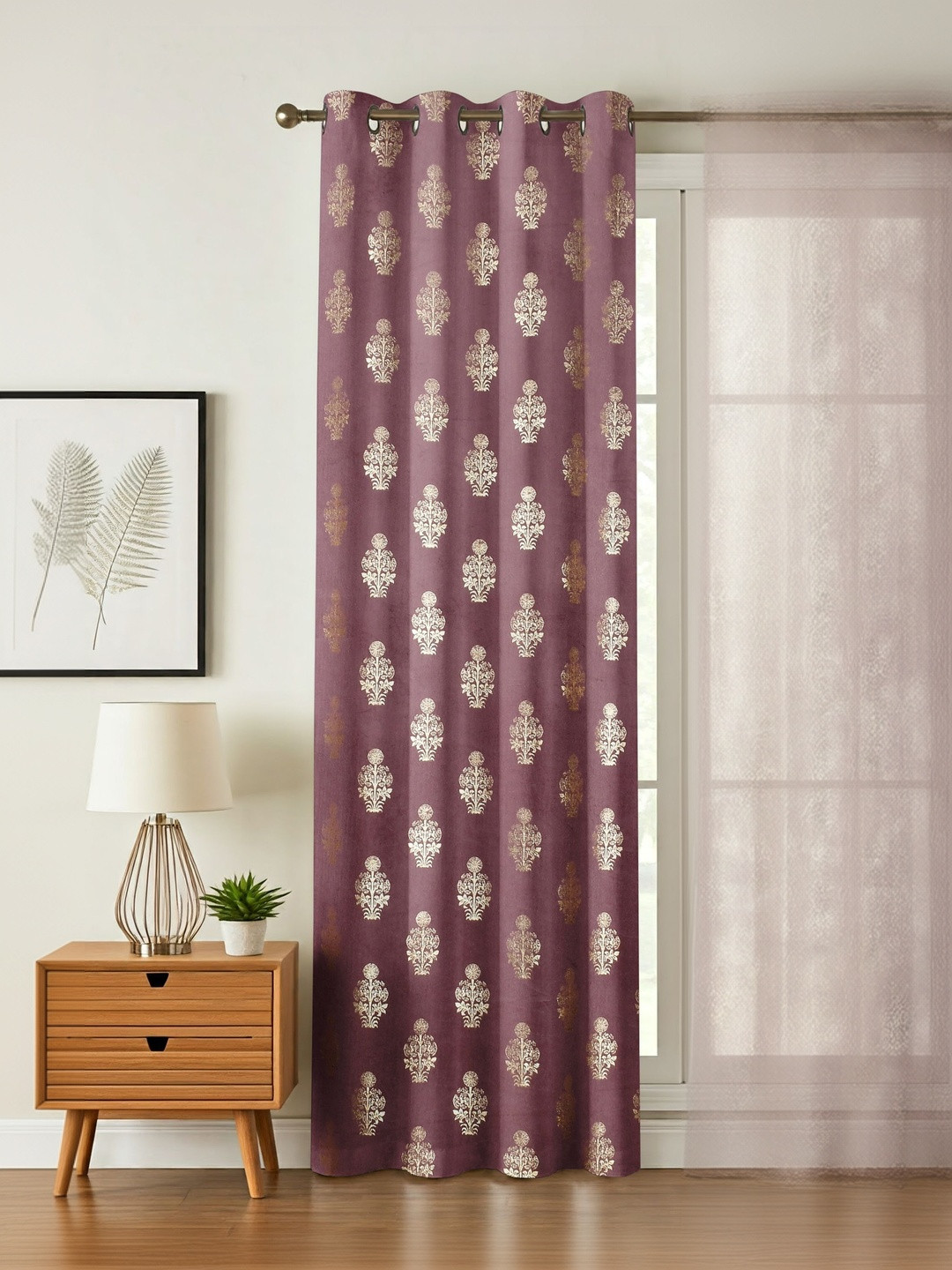 GEET CREATIONS Burgundy & Beige Floral Door Curtain