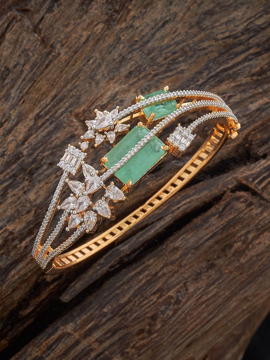Kushal's Fashion Jewellery  Mint Gold-Plated Cubic Zircon Studded Bangle