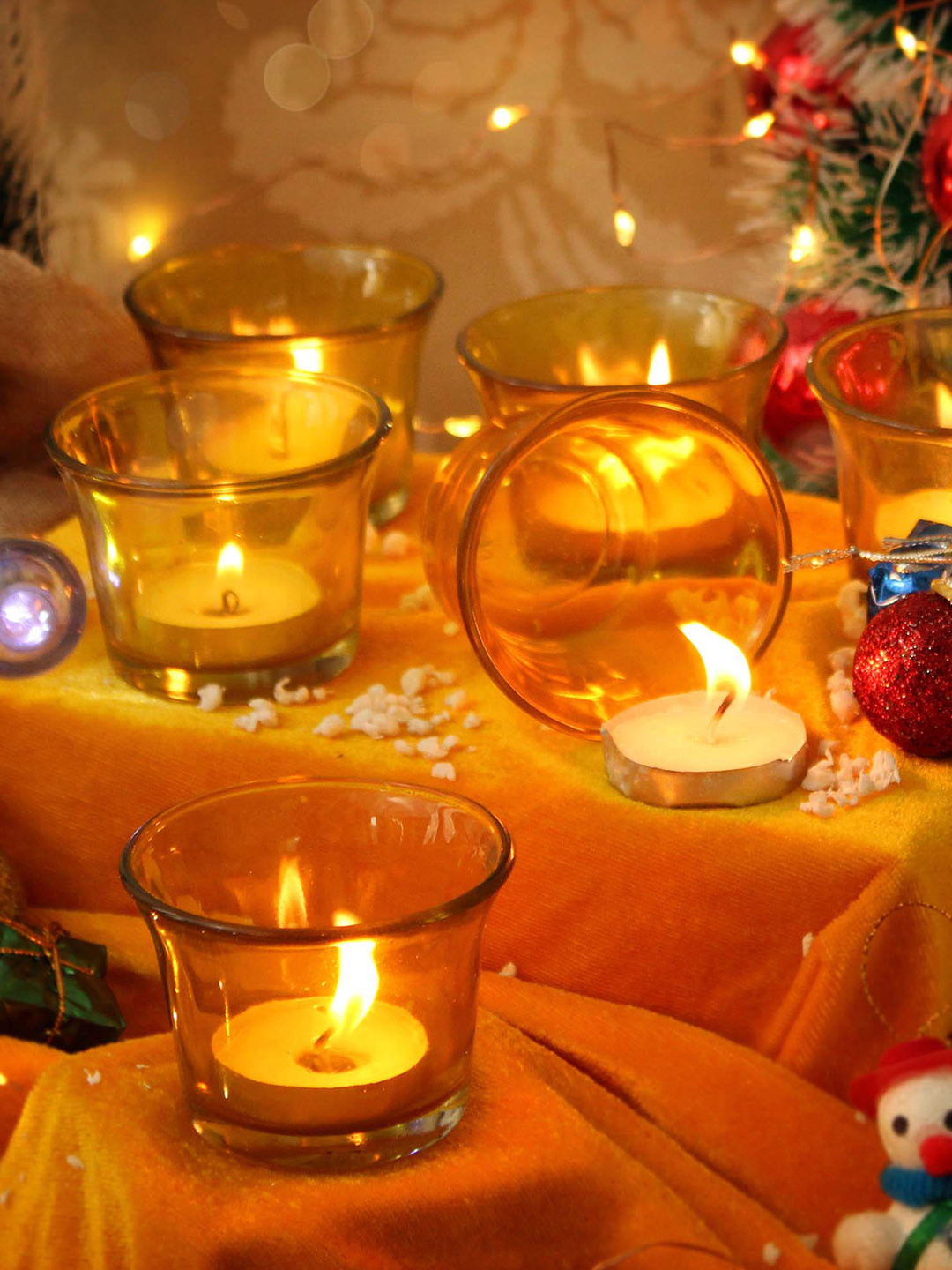 TIED RIBBONS Set of 6 Votive Tealight Candle Holder with Candles