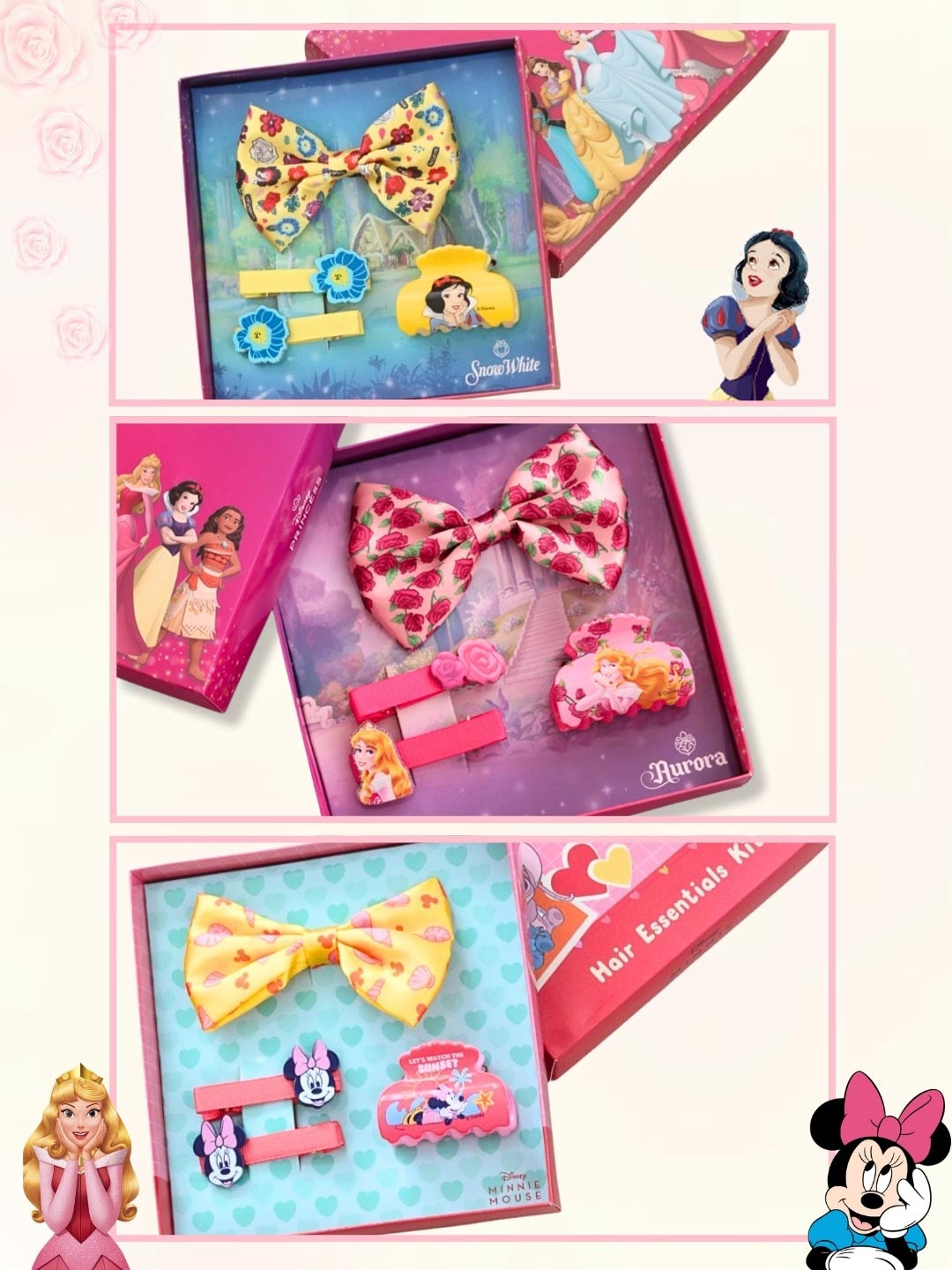 Disney By Yellow Bee Girls Snow White, Minnie & Aurora Hair Accessory Sets