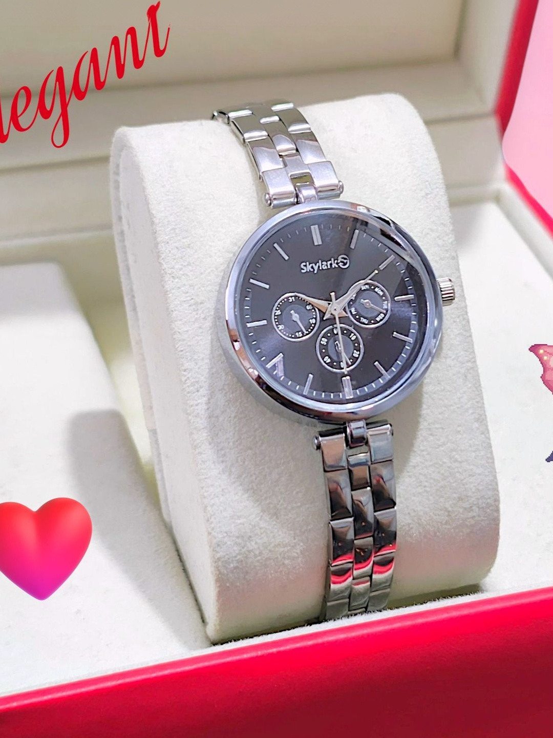 Skylark Women Stainless Steel Bracelet Style Straps Analogue Watch Nevio_Black_girls_56