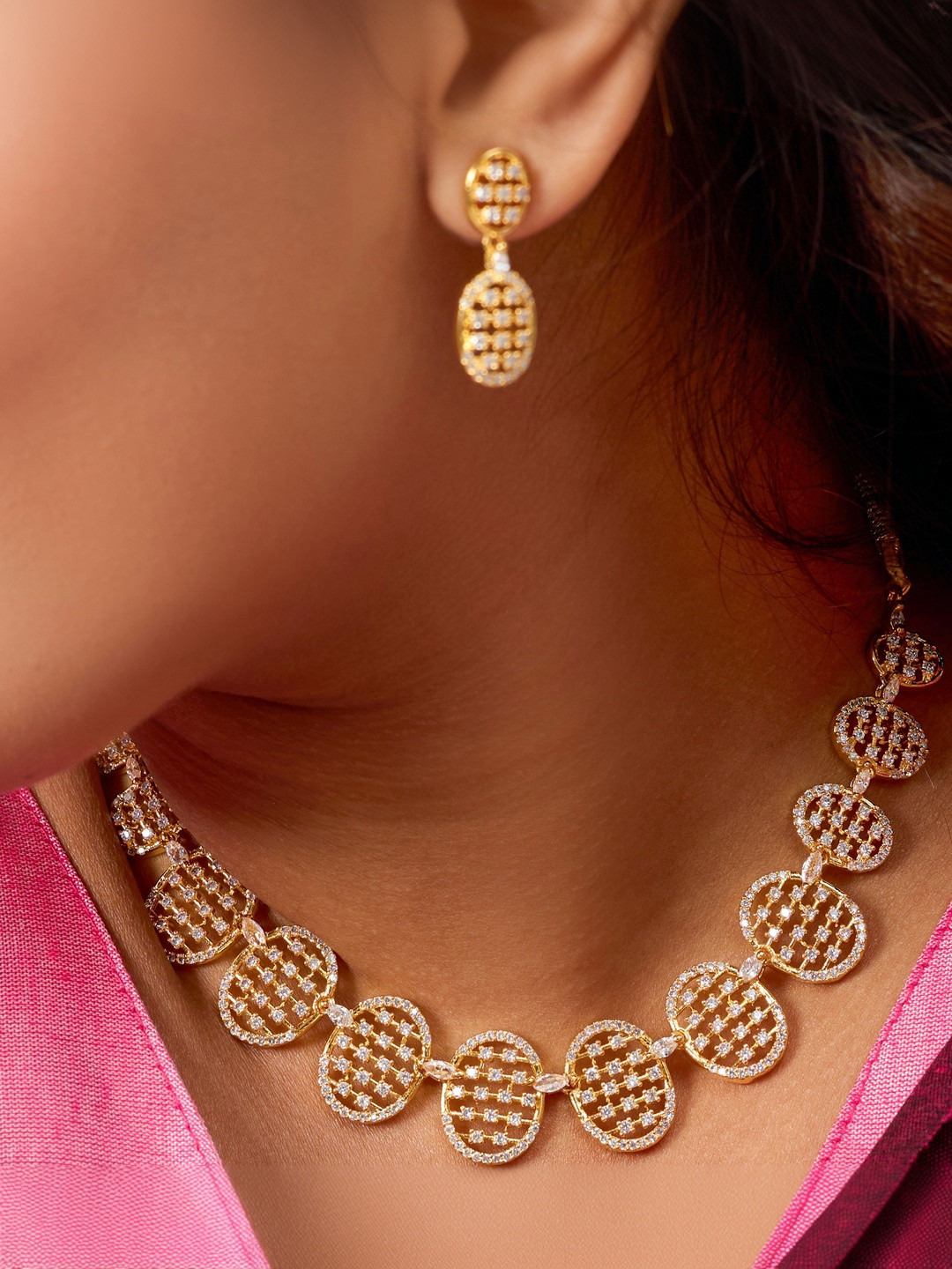 IMITATION BAZAAR American Diamond-Studded Jewellery Set