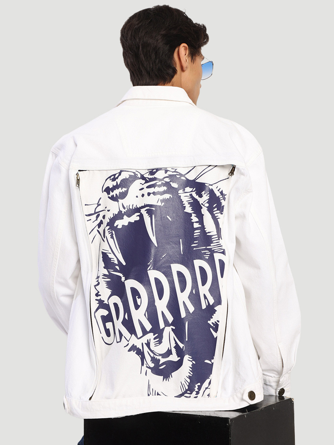 Bene Kleed Men White Detachable Back Panel Denim Jacket