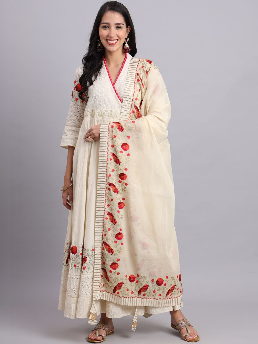 Hanu Textile Women Floral Embroidered Sequinned Floral Anarkali Kurta