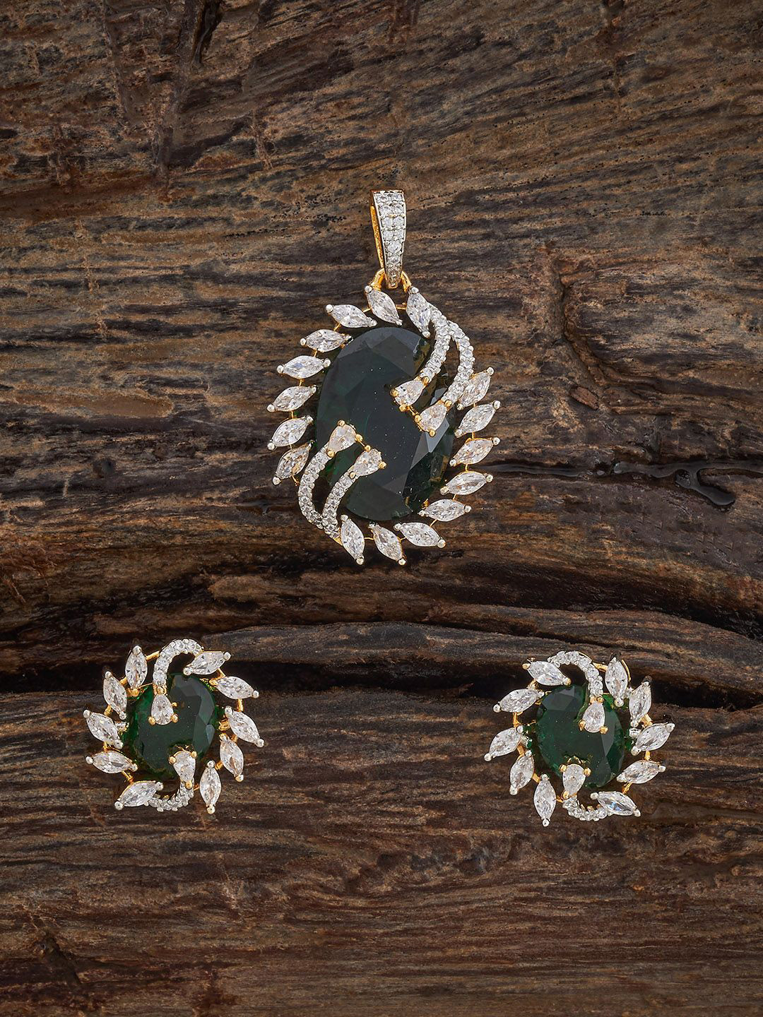 Kushal's Fashion Jewellery Sapphire Rhodium Gold-Embellished Bridal Zircon Pendant Set
