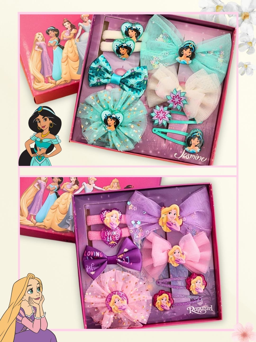 Disney By Yellow Bee Girls Set Of 16 Princess Jasmine & Rapunzel Hair Accessory Set