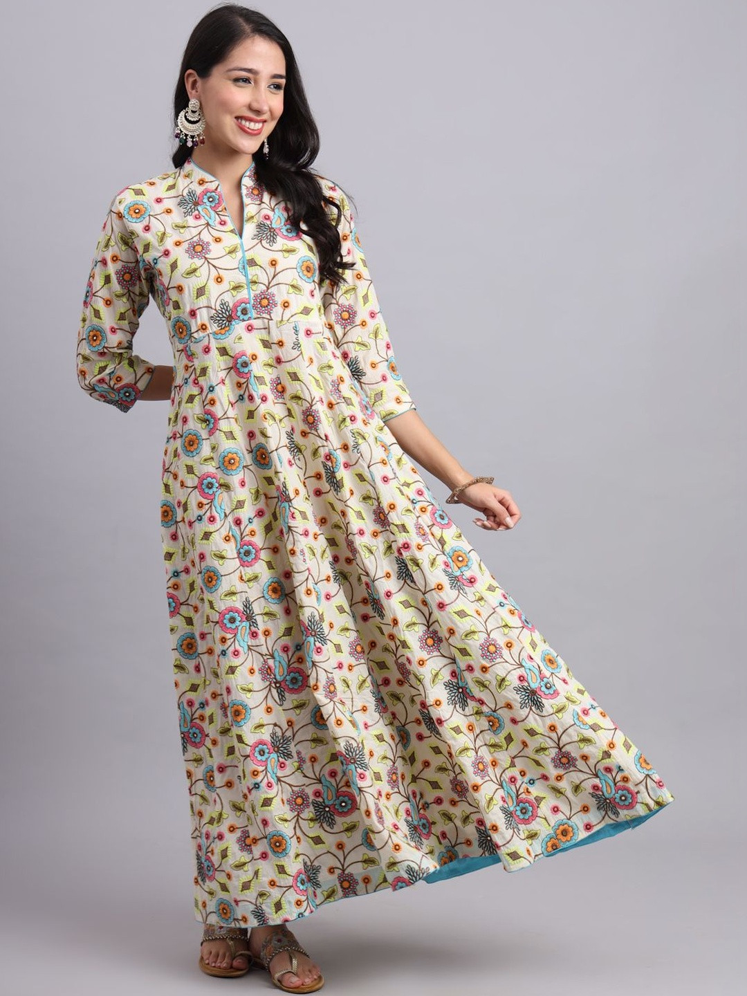 BeshaStudio Palace Women Floral Embroidered Mirror Work Floral Anarkali Kurta