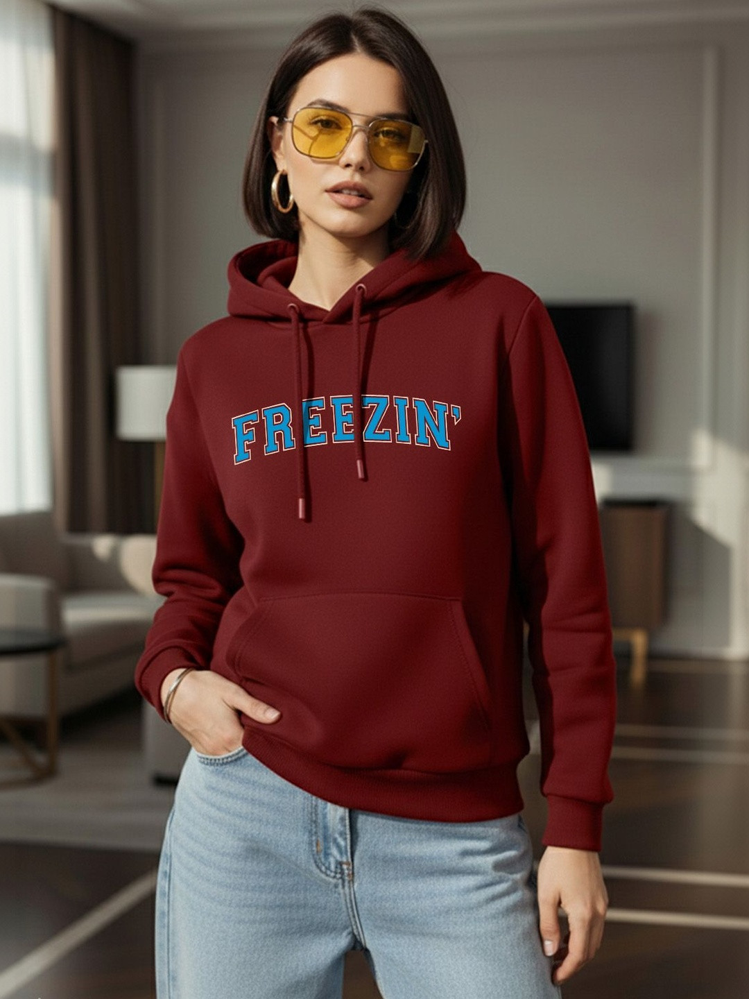 JUNEBERRY Women Printed Hooded Sweatshirt