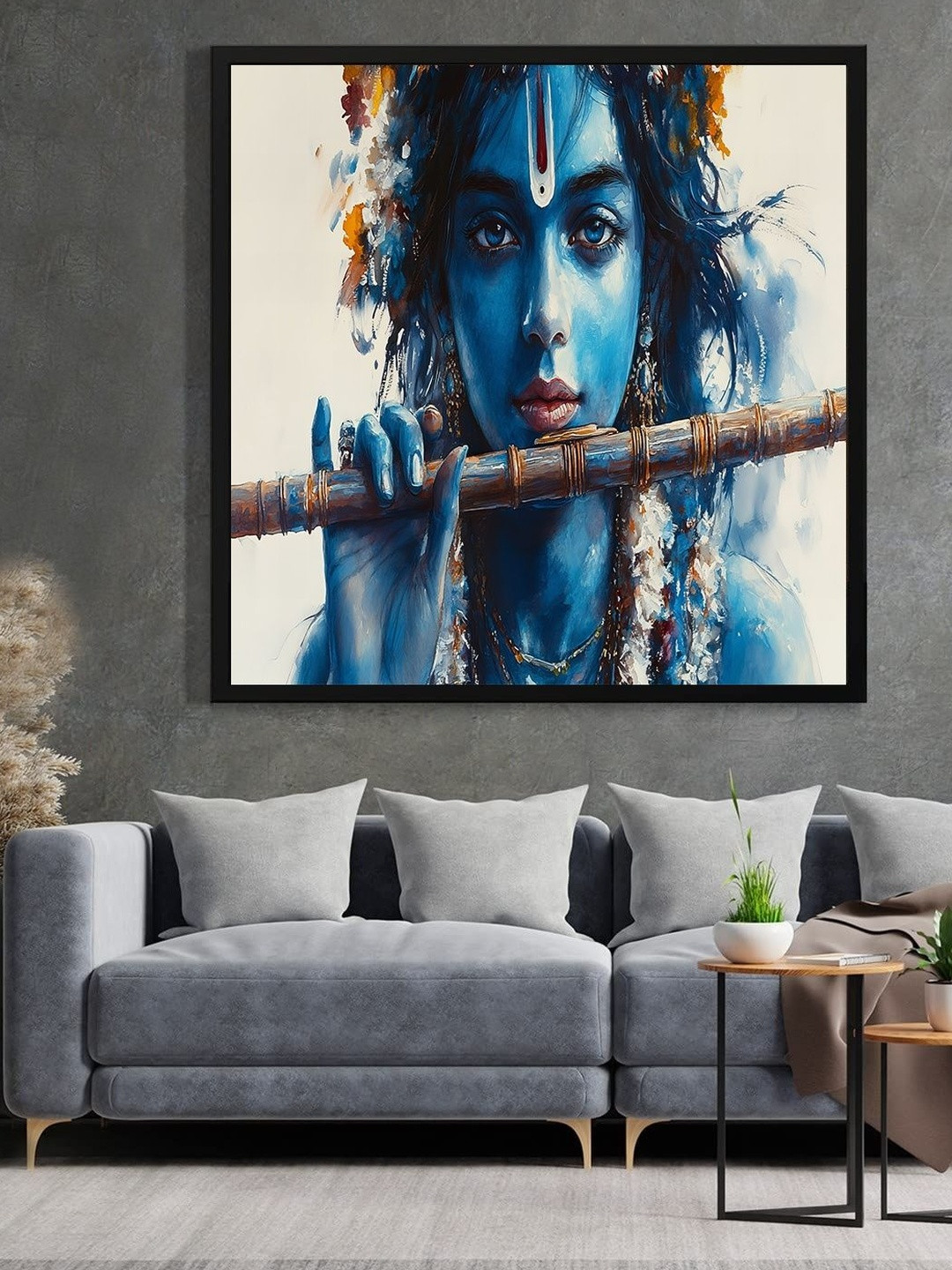 DECOR DADDY Blue Krishna Printed Canvas Religious Wall Paintings