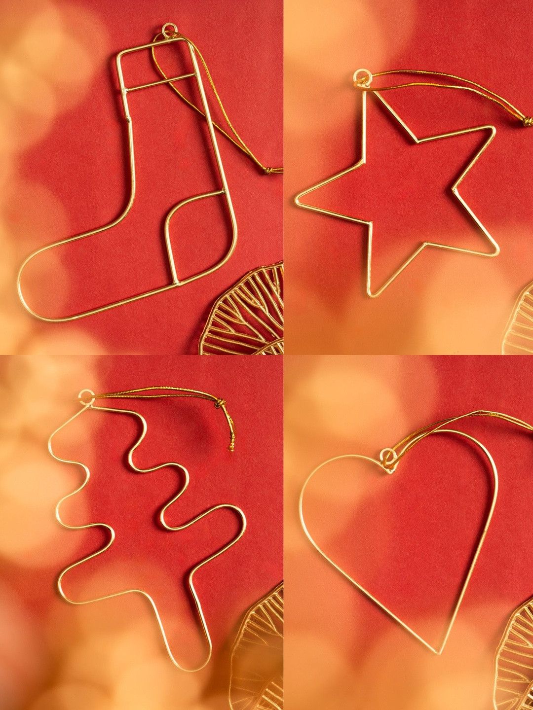 The Zappy Box 4-Pcs Assorted Gold Minimalist Christmas Hangings Festive Decor