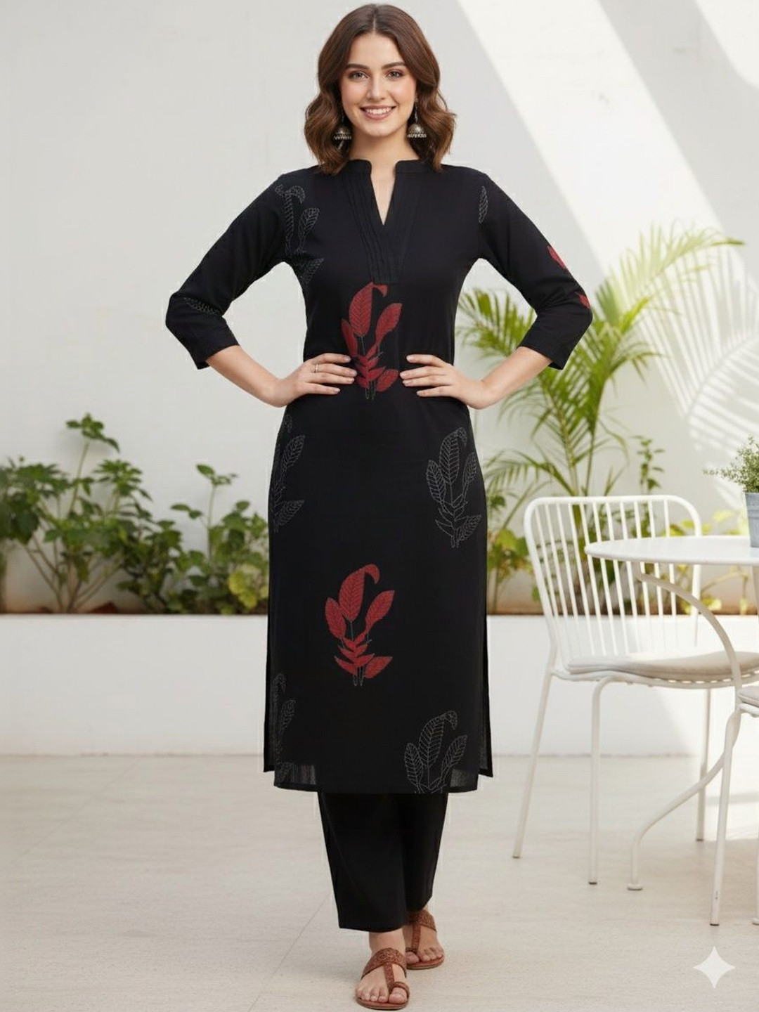 SZN Women Floral Printed Regular Pure Cotton Kurta with Trousers