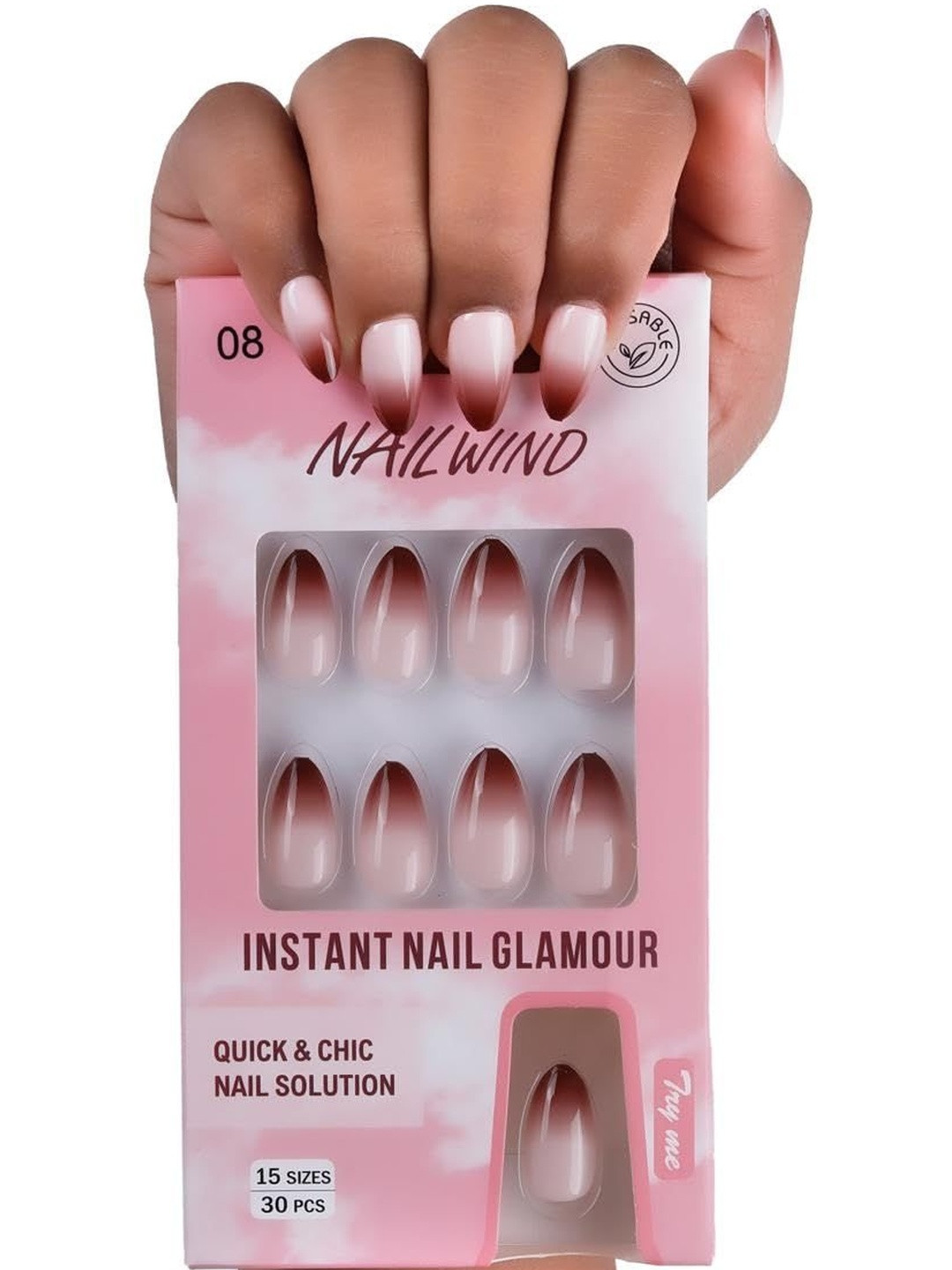 NAILWIND Set Of 30 Ombre Press On Nails - Red Ombre - 08