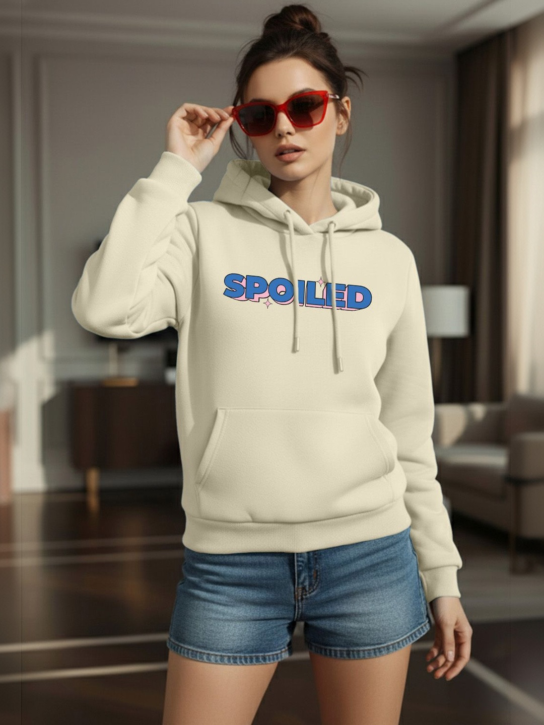 JUNEBERRY Women Printed Hooded Sweatshirt