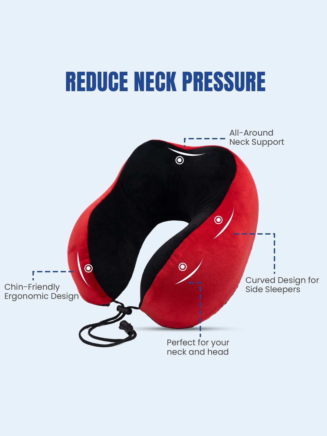 PILLOW TREE Red Memory Foam Filled Faux Velvet Ultra Soft Travel Pillow