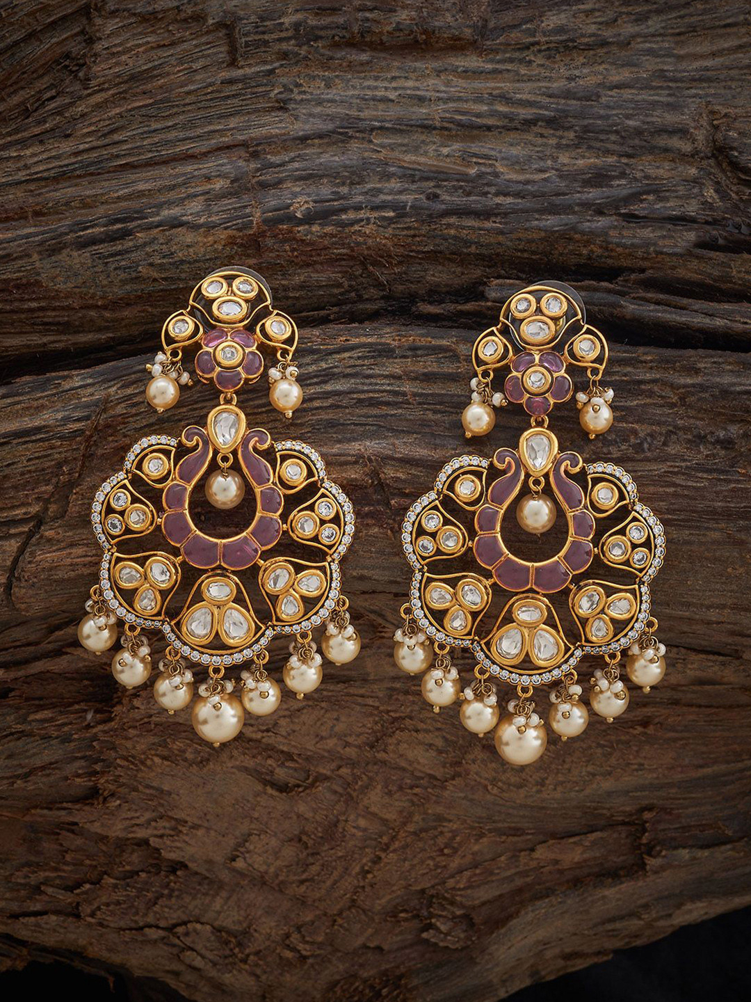 Kushal's Fashion Jewellery Embellished Bridal Pink Victorian-Plated Classic Kundan Earrings