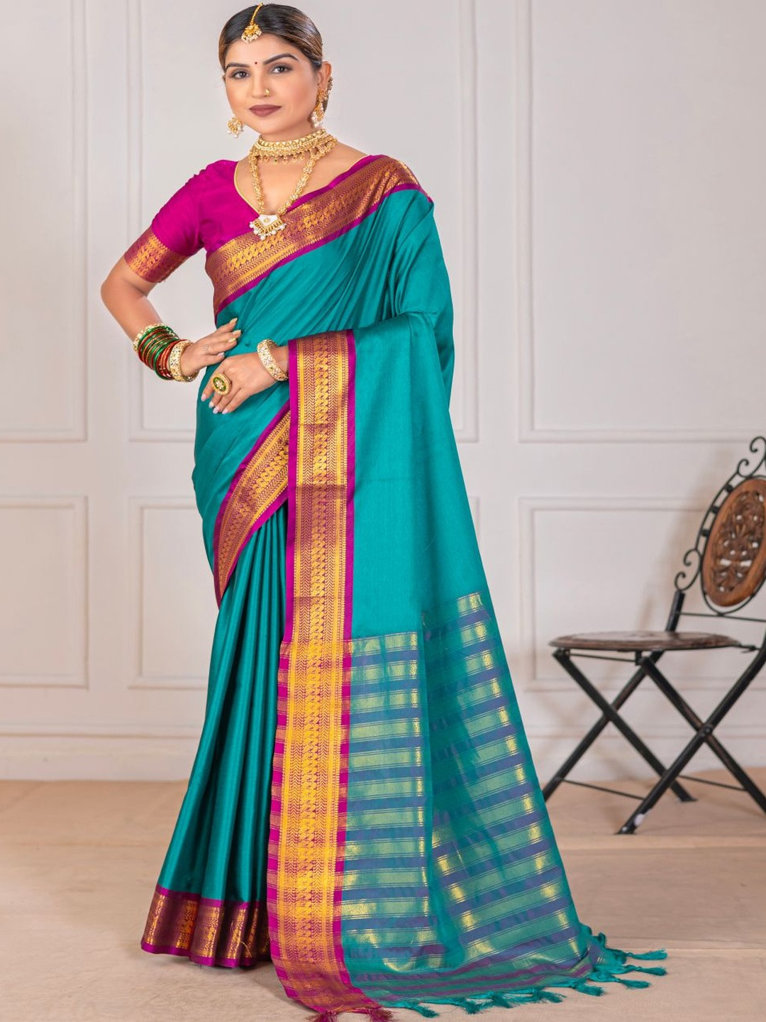 Paramparik Textile Woven Design Zari Silk Cotton Handloom Banarasi Saree