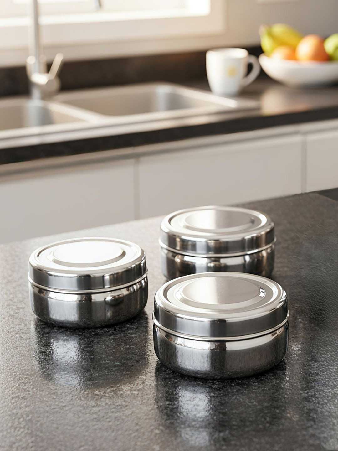 Nyra Kitchenware Set Of 3 Stainless Steel Dishwasher Safe Belly-shaped Box Container