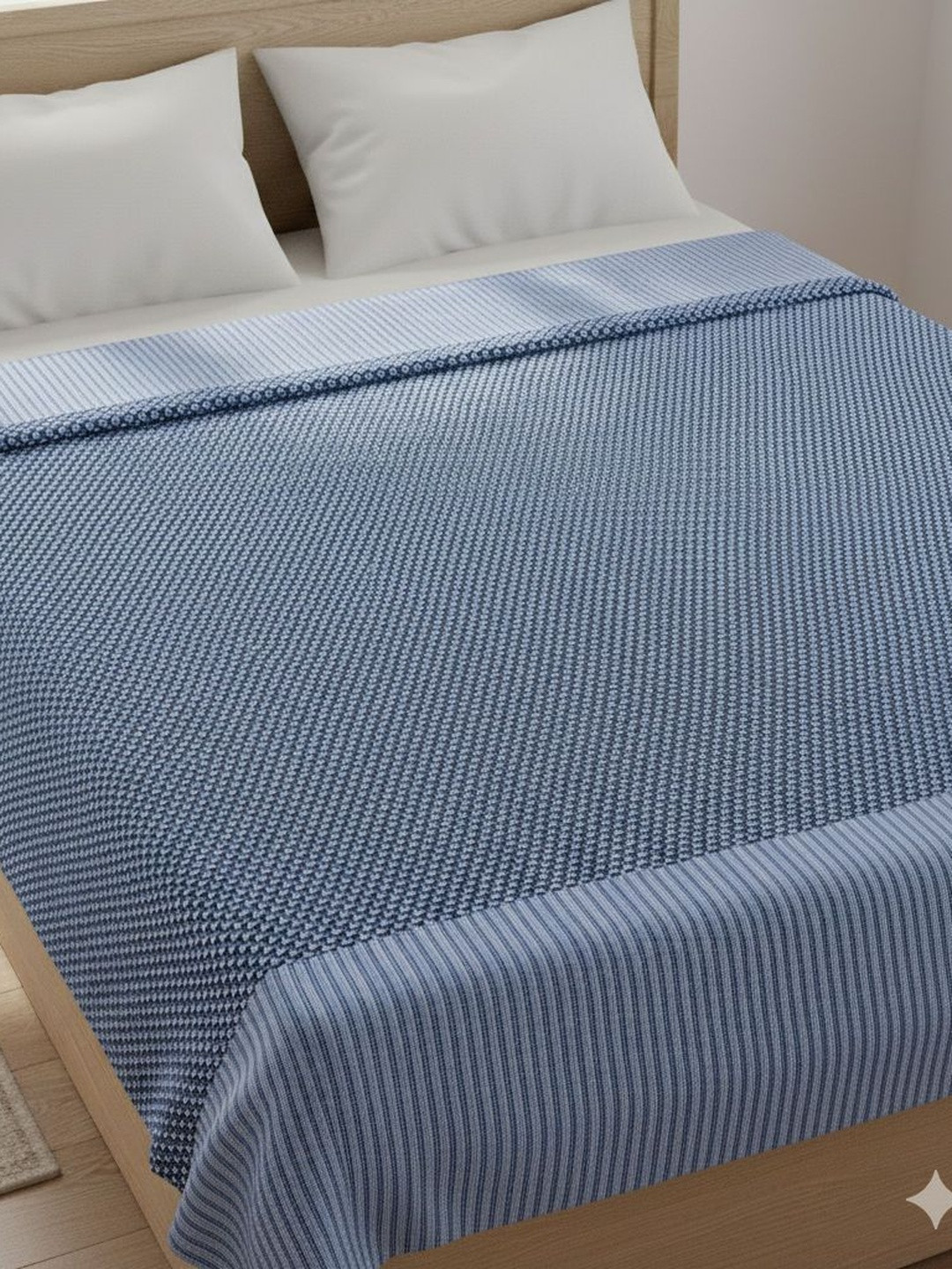 Tharunsha Elite Navy Blue & Blue Striped Pure  Cotton AC Room 150 GSM Blanket