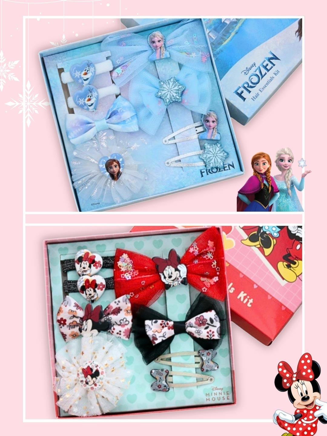 Disney By Yellow Bee Girls Set of 16 Frozen Elsa & Minnie Mouse Hair Accessory Set