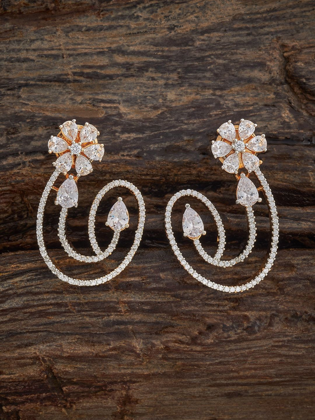 Kushal's Fashion Jewellery White Rhodium Embellished Bridal Party Zircon Studs Earring