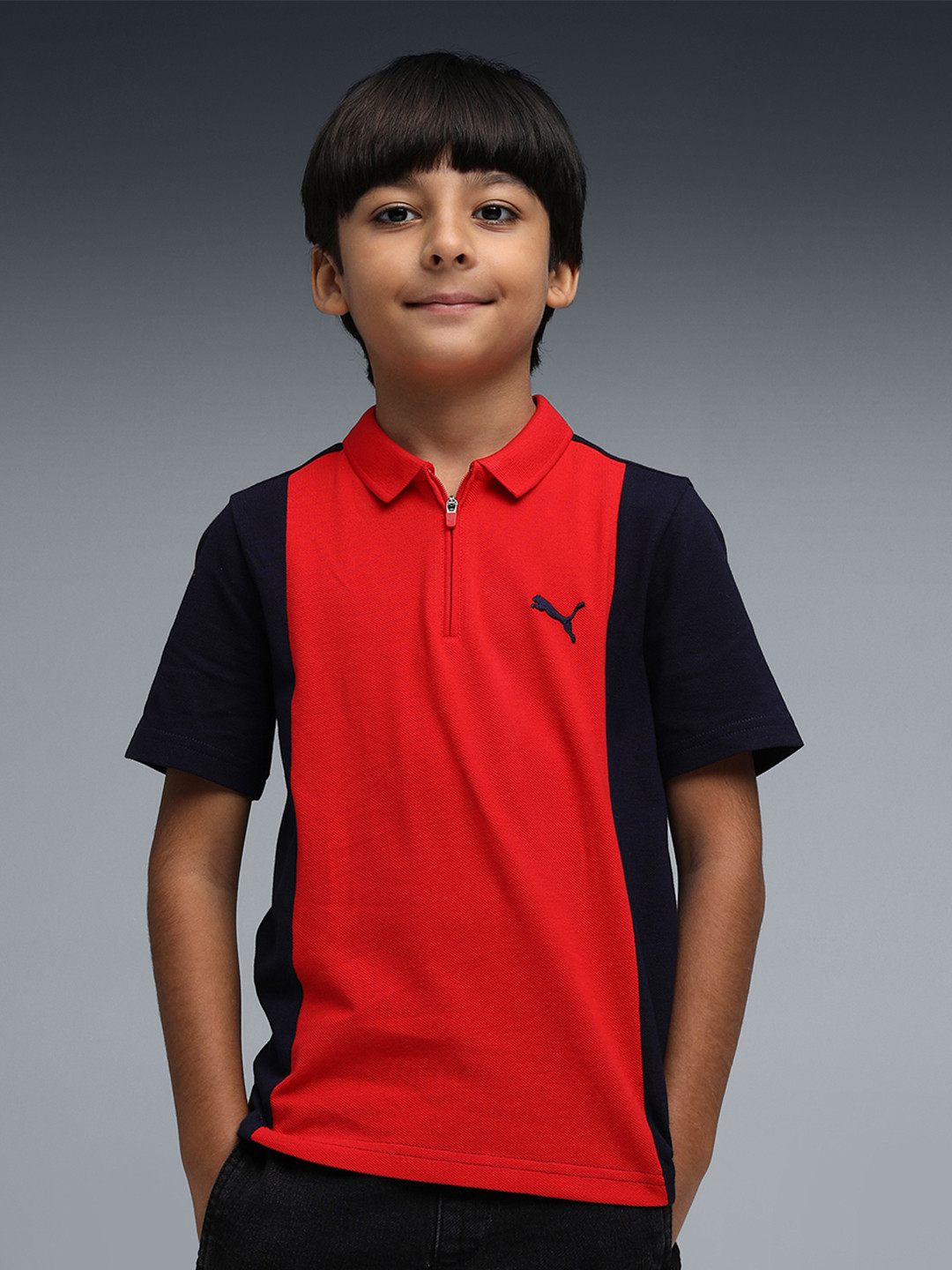 Puma Ess Boys Colorblocked Pure Cotton Polo Collar T-Shirt