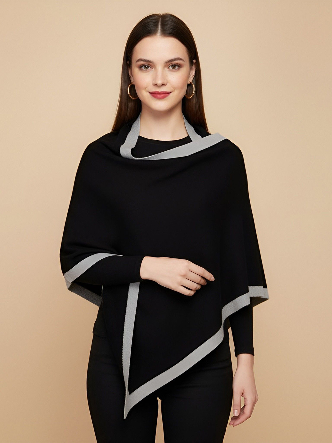 MUFFLY Women Solid Stole with Contrast Border