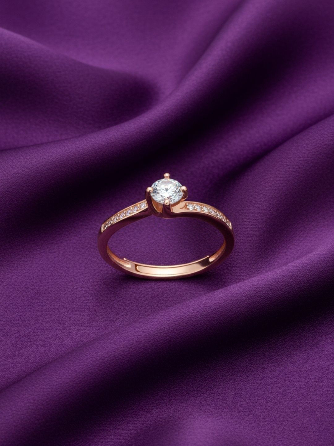 RACHIVA Rose Gold-Plated Cubic Zirconia Solitaire Ring