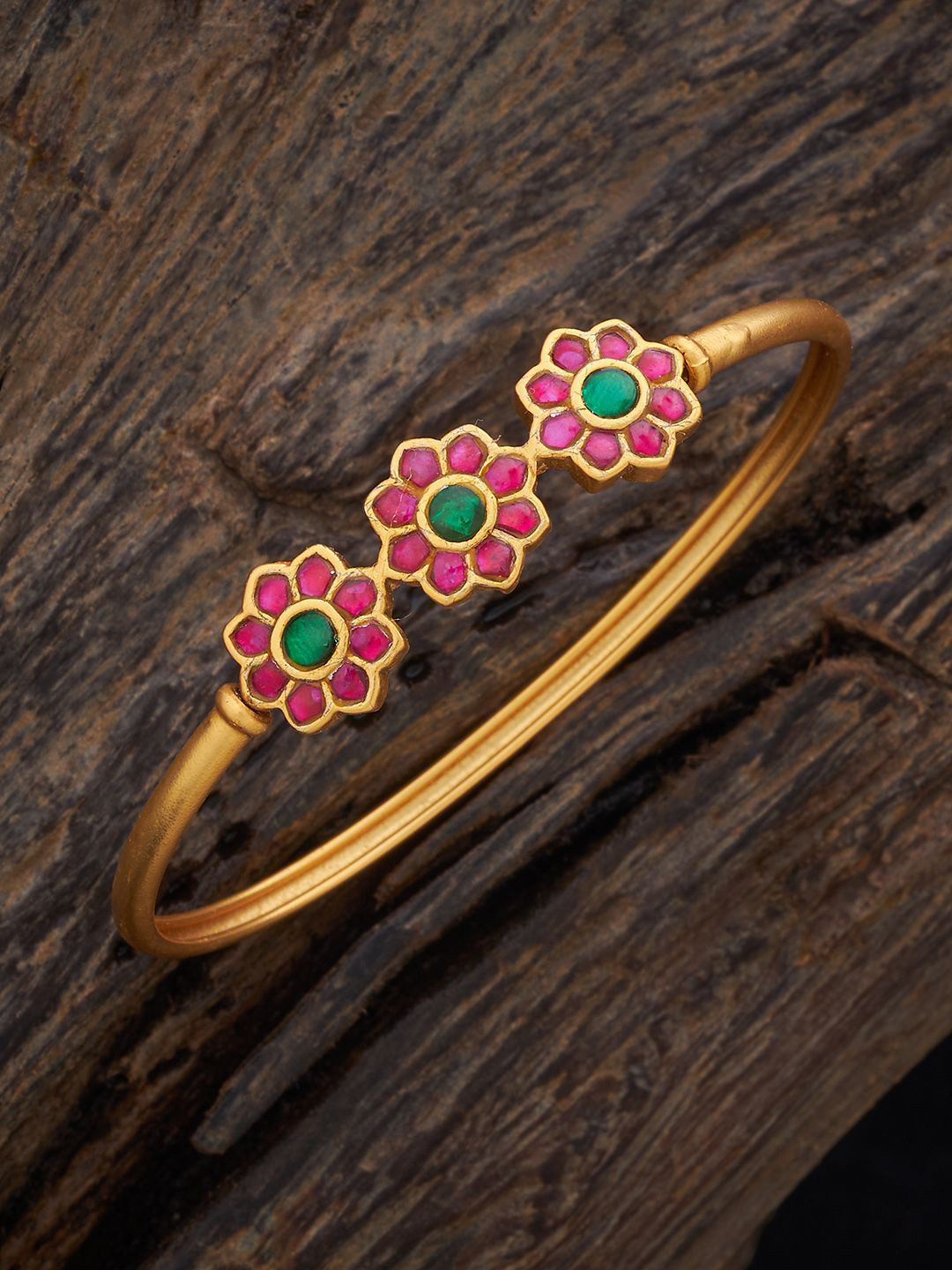 Kushal's Fashion Jewellery Ruby-Green Gold-Plated Antique Kada