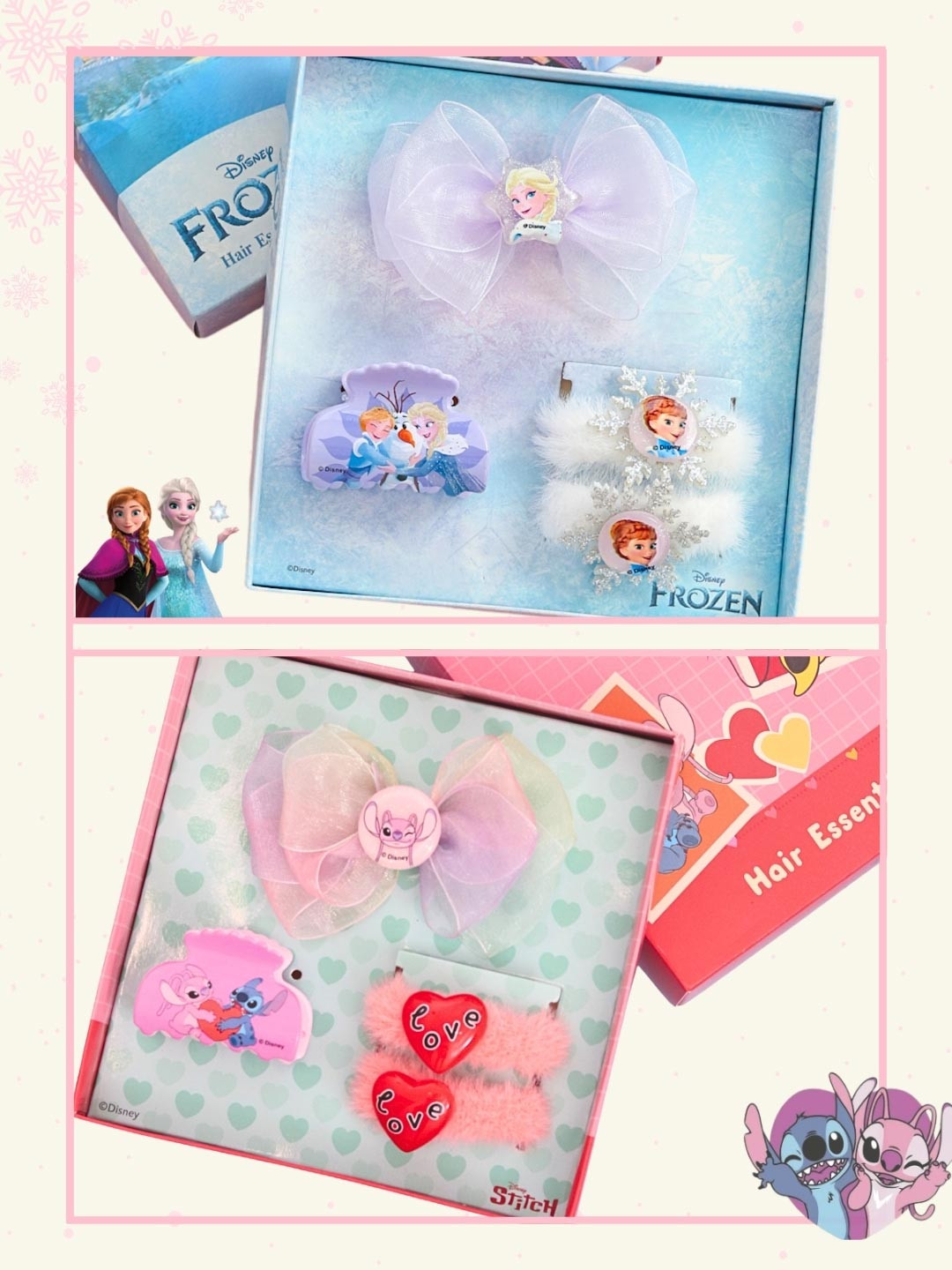 Disney By Yellow Bee Girls Pack Of 2 Frozen Elsa & Stitch Hair Accessory Set