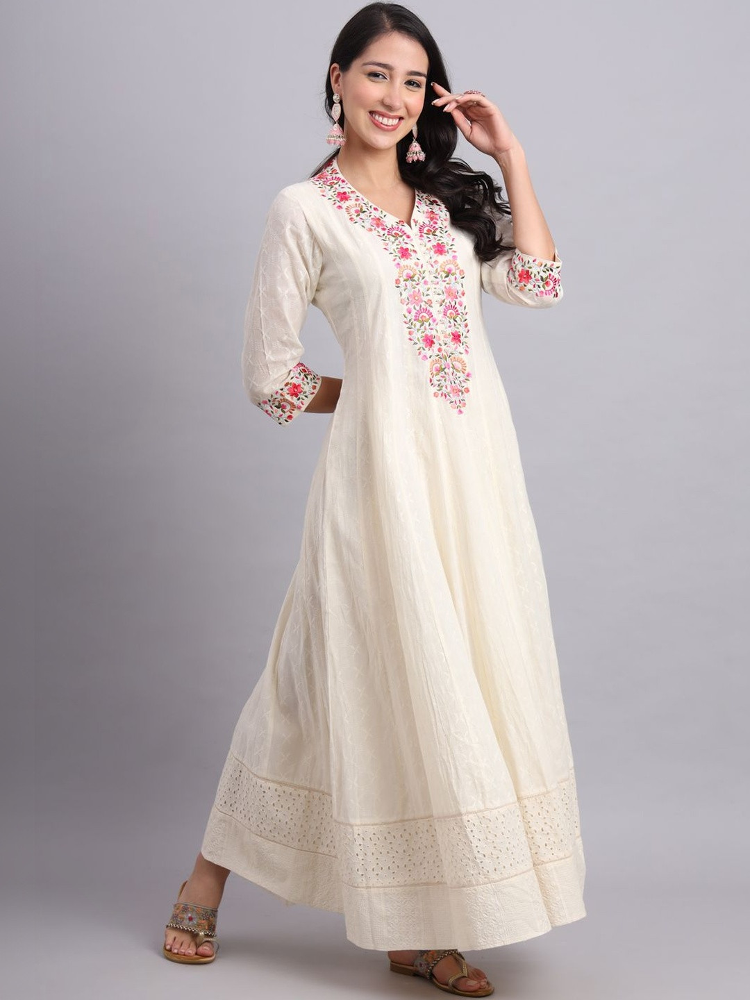 Hanu Textile Women Floral Embroidered Thread Work Floral Anarkali Kurta