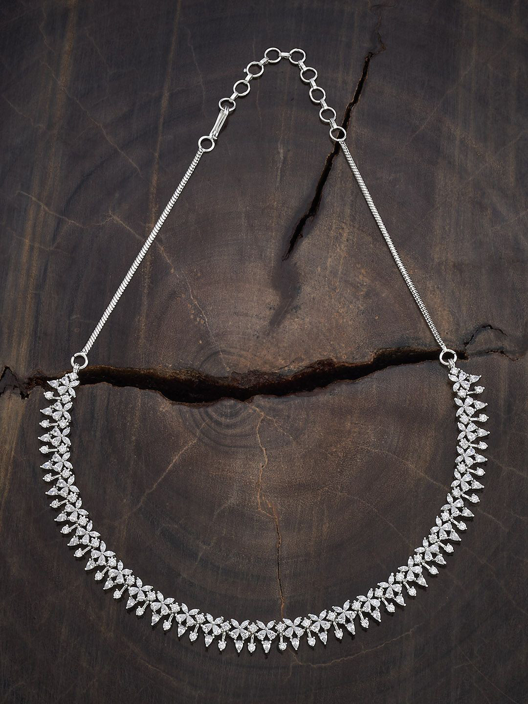 Kushal's Fashion Jewellery Copper White Rhodium Gold-Embellished Bridal Zricon Necklace