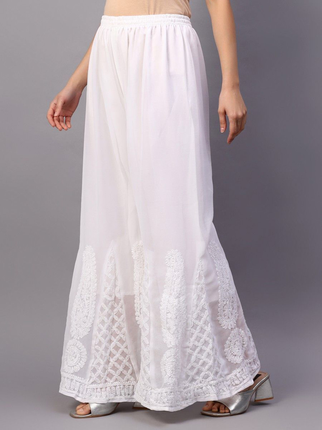 MRS RIGHT Women Embroidered Wide Leg Ethnic Palazzos