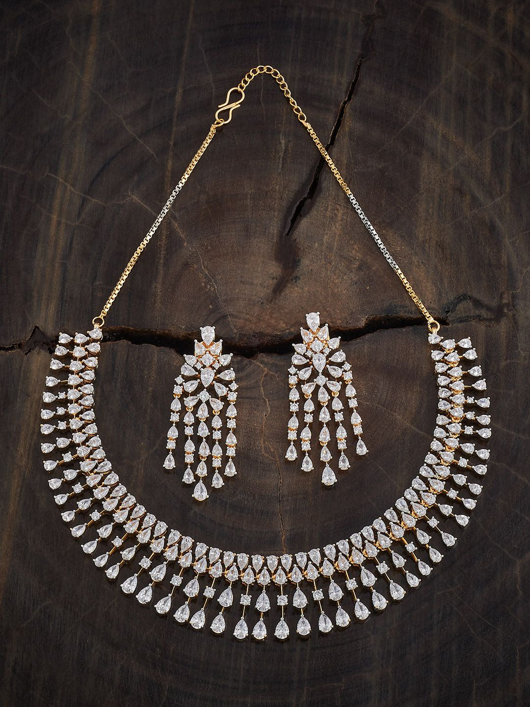 Kushal's Fashion Jewellery White Rhodium Gold-Plated Party Zircon Necklace