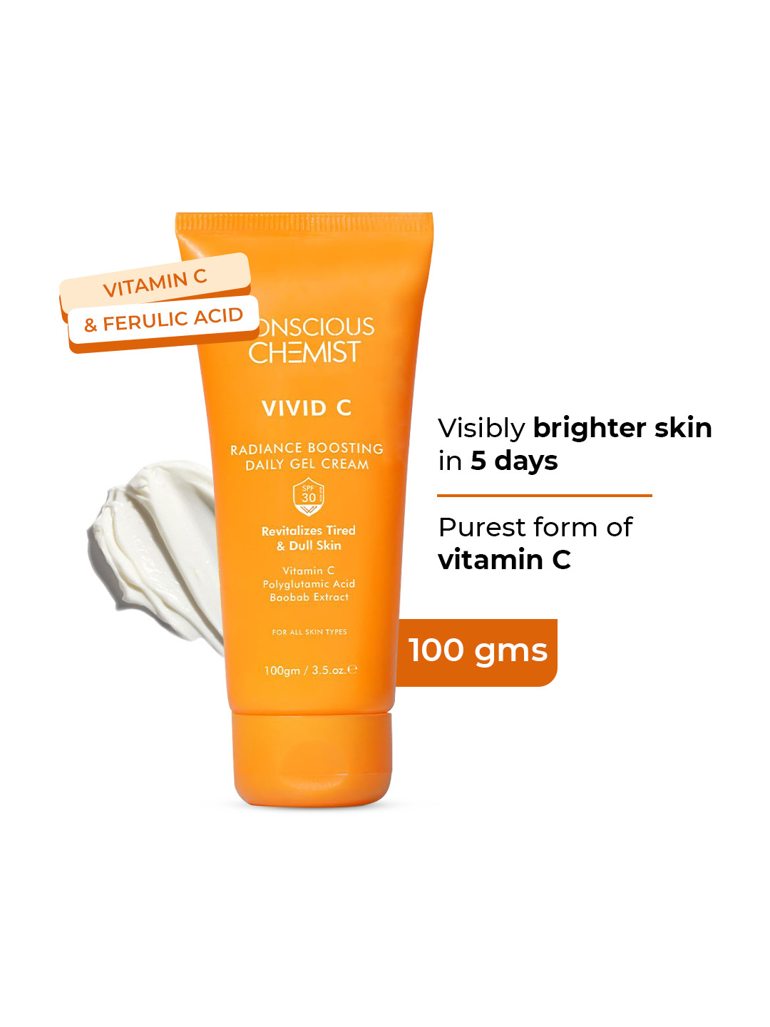 Conscious Chemist Vitamin C Lightweight Gel Moisturiser with Polyglutamic Acid - 100g